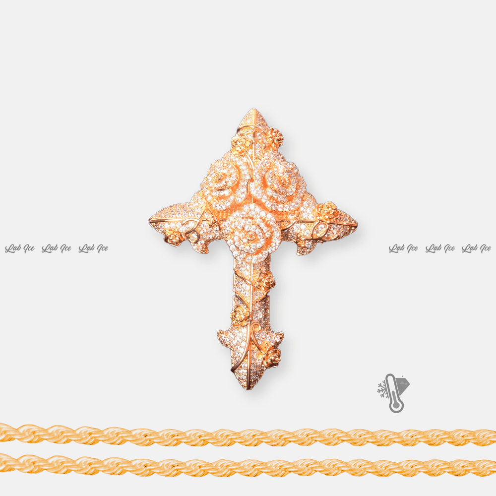 PINGENTE CRUZ COM ROSAS + CORRENTE - LAB ICE