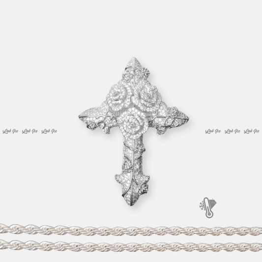 PINGENTE CRUZ COM ROSAS + CORRENTE - LAB ICE