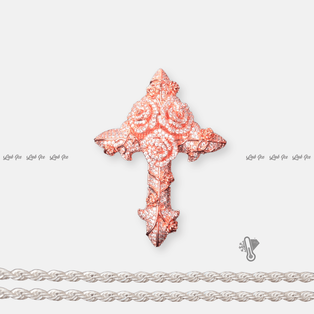 PINGENTE CRUZ COM ROSAS + CORRENTE - LAB ICE