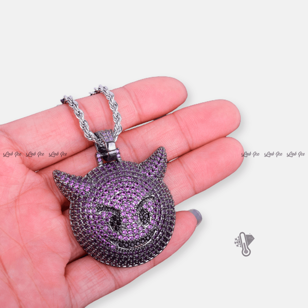 PINGENTE EMOJI DEMON ROXO + CORRENTE - LAB ICE