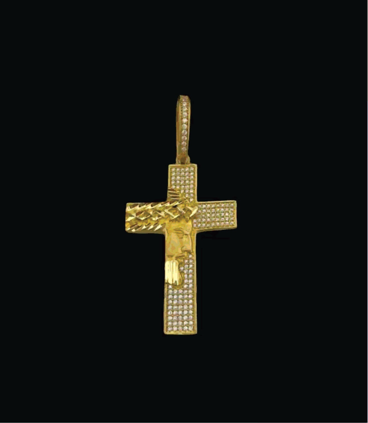 PINGENTE G - CRUZ ROSTO (CRAVEJADO) BANHADO A OURO 18K